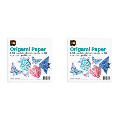 2x 200pc Educational Colours Double Sided Pattern Origami Paper Pack Multi