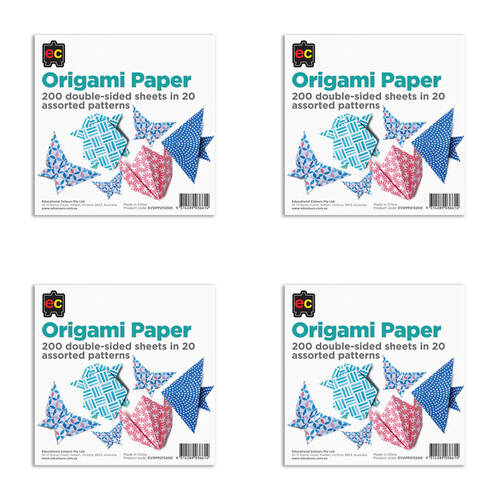 4x 200pc Educational Colours Double Sided Pattern Origami Paper Pack Multi