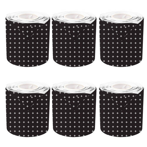 6PK Learning Can Be Fun Black & White Crosses Rolled Scallop Border 6.5 x 15.2cm