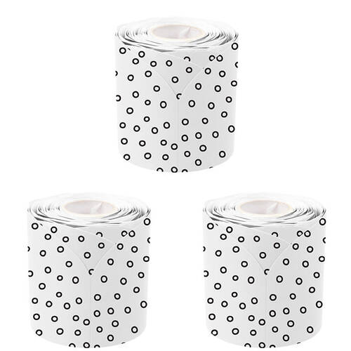 3PK Learning Can Be Fun Black and White Dots Rolled Scallop Border 6.5 x 15.2cm