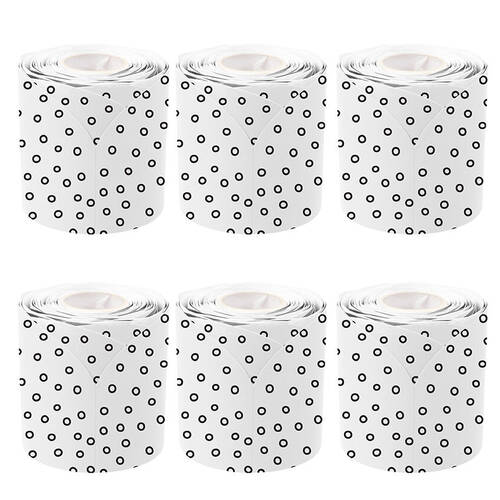 6PK Learning Can Be Fun Black and White Dots Rolled Scallop Border 6.5 x 15.2cm