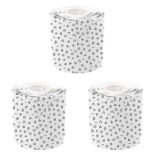 3PK Learning Can Be Fun Black & White Patterned Rolled Scallop Border 6.5x15.2cm