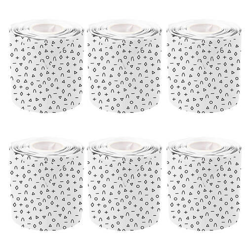 6PK Learning Can Be Fun Black & White Patterned Rolled Scallop Border 6.5x15.2cm