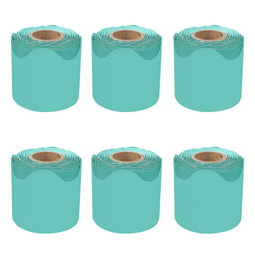 6PK Learning Can Be Fun Growing Minds Teal Rolled Scalloped Border 6.5 x 15.2cm