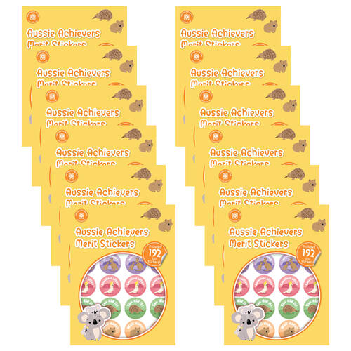12x 192pc Learning Can Be Fun Aussie Achievers Merit Sticker Book 28mm