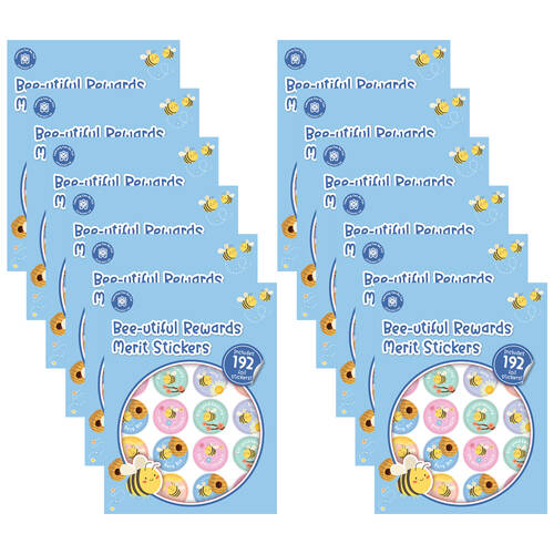 12x 192pc Learning Can Be Fun Bee-utiful Rewards Merit Sticker Book 28mm