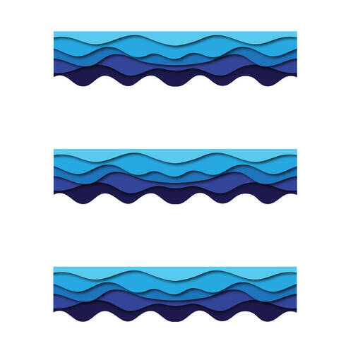 3x 12pc Learning Can Be Fun Ocean Waves Scalloped Border Pack 90cm x 7.5cm