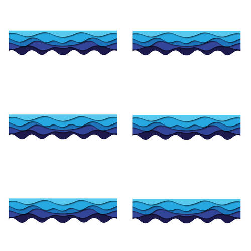 6x 12pc Learning Can Be Fun Ocean Waves Scalloped Border Pack 90cm x 7.5cm
