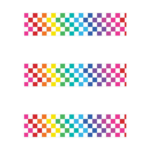 3x 12pc Learning Can Be Fun Rainbow Checkered Border Pack 90cm x 7.5cm