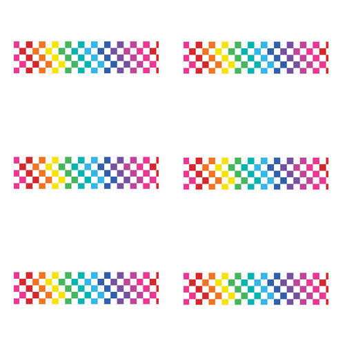 6x 12pc Learning Can Be Fun Rainbow Checkered Border Pack 90cm x 7.5cm