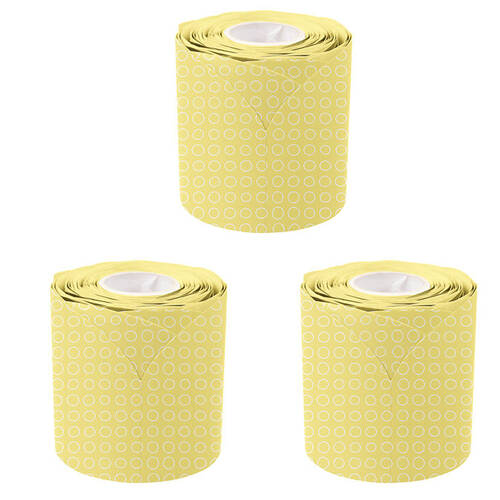 3PK Learning Can Be Fun Yellow Patterned Rolled Scalloped Border 6.5 x 15.2cm
