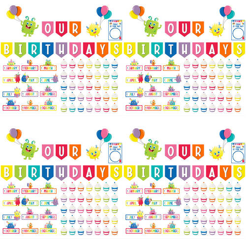 4x 62pc Learning Can Be Fun Birthday Bulletin Board Set Giggle & Grow
