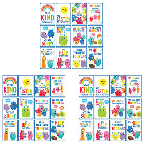 3x 12pc Learning Can Be Fun Giggle & Grow Classroom Rules Poster Set 21x30cm