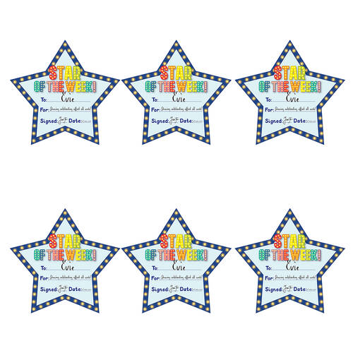 6x 30pc Learning Can Be Fun Giggle & Grow Star of the Week Certificates 17x16cm