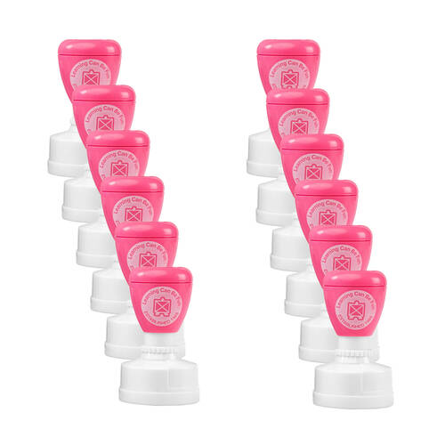 12PK Learning Can Be Fun Beautiful Work Self-Inking Merit Stamp Pink