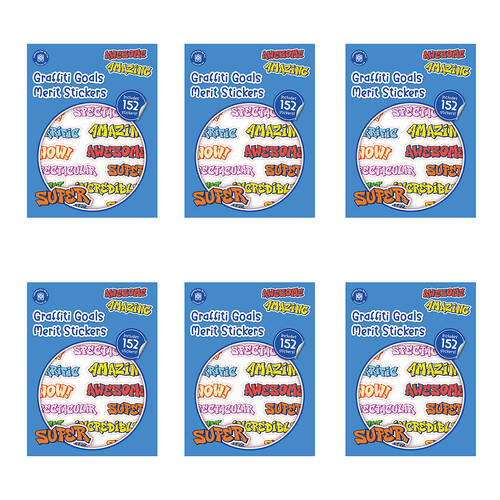 6x 152pc Learning Can Be Fun Graffiti Goals Merit Sticker Book Multicoloured