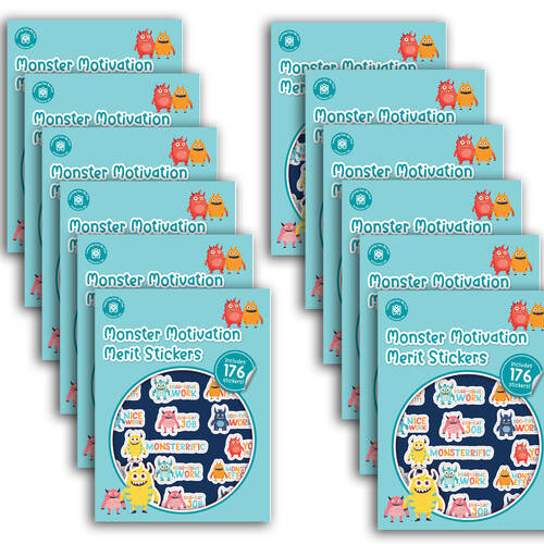 12x 176pc Learning Can Be Fun Monster Motivation Merit Sticker Book Multi