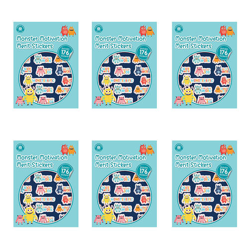 6x 176pc Learning Can Be Fun Monster Motivation Merit Sticker Book Multicoloured