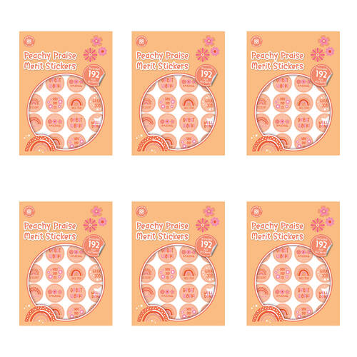 6x 192pc Learning Can Be Fun Peachy Praise Merit Sticker Book 28mm
