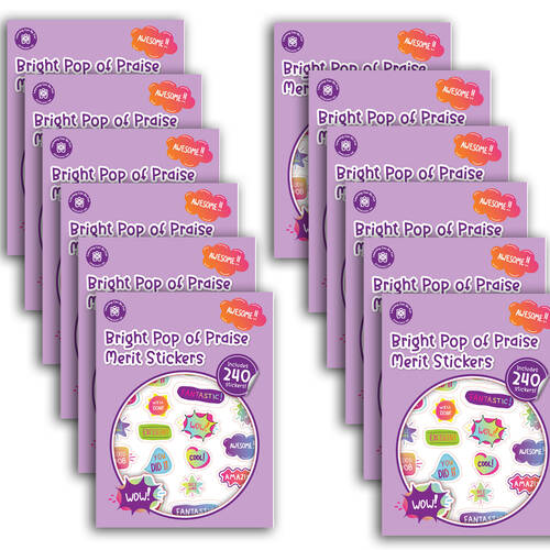12x 240pc Learning Can Be Fun Pop of Praise Bright Merit Sticker Book Multi