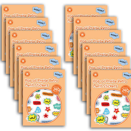 12x 240pc Learning Can Be Fun Pop of Praise Retro Merit Sticker Book Multi