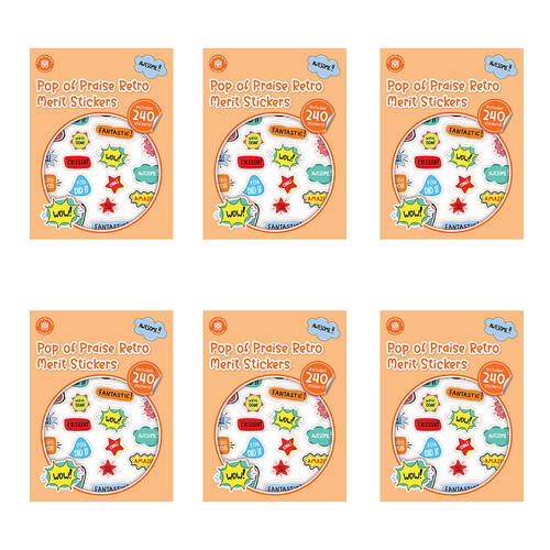 6x 240pc Learning Can Be Fun Pop of Praise Retro Merit Sticker Book Multi
