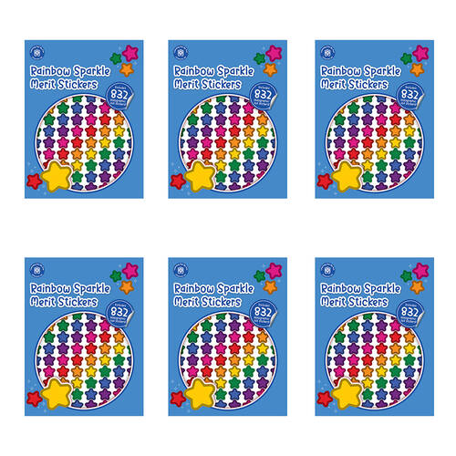 6x 832pc Learning Can Be Fun Rainbow Sparkle Merit Sticker Book Multicoloured