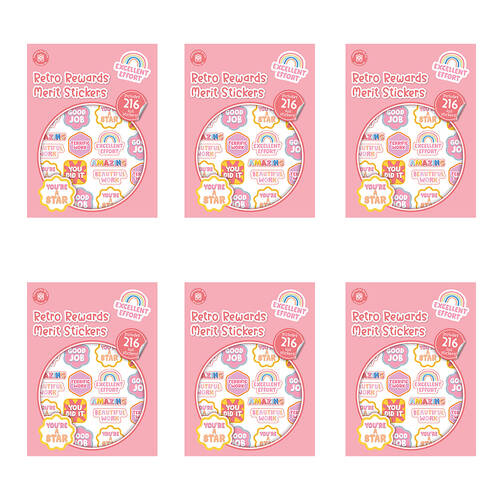 6x 216pc Learning Can Be Fun Retro Rewards Merit Sticker Book Multicoloured