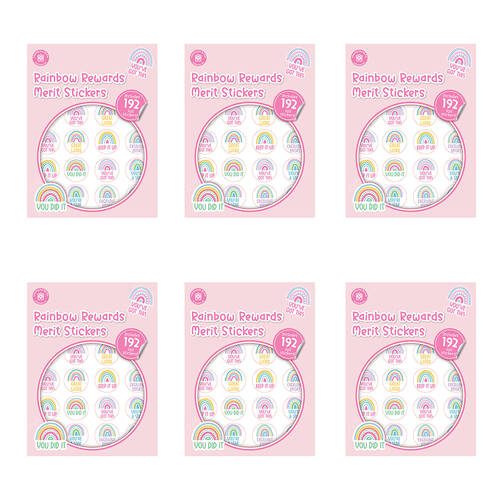 6x 192pc Learning Can Be Fun Rainbow Rewards Merit Sticker Book 28mm