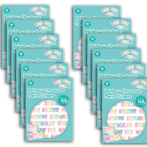 12x 168pc Learning Can Be Fun Rainbow Shoutouts Merit Sticker Book Multicoloured
