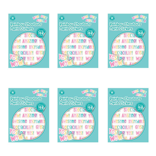 6x 168pc Learning Can Be Fun Rainbow Shoutouts Merit Sticker Book Multicoloured