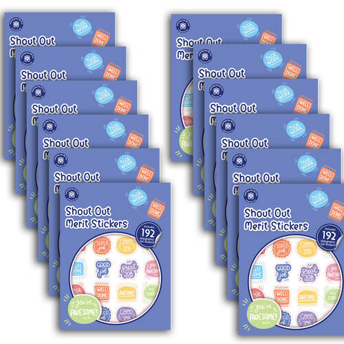 12x 192pc Learning Can Be Fun Shout Out Merit Sticker Book Multicoloured