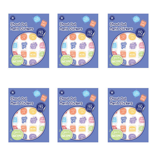 6x 192pc Learning Can Be Fun Shout Out Merit Sticker Book Multicoloured