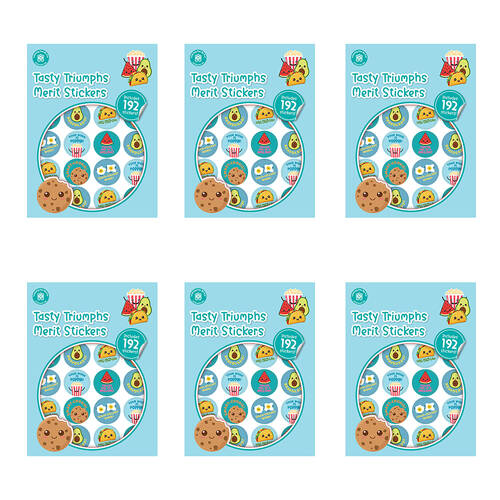 6x 192pc Learning Can Be Fun Tasty Triumphs Merit Sticker Book 28mm