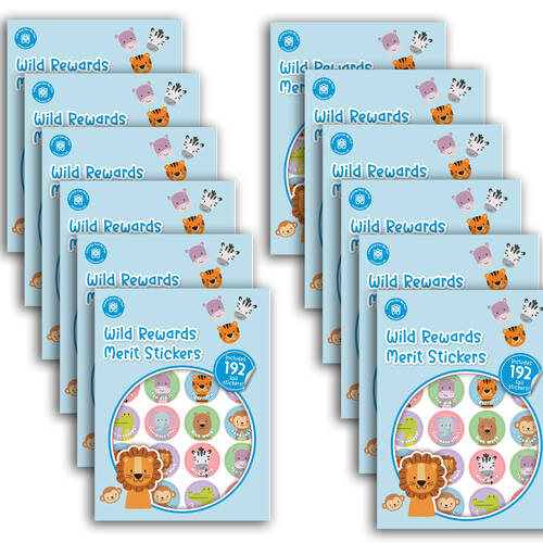 12x 192pc Learning Can Be Fun Wild Rewards Merit Sticker Book 28mm