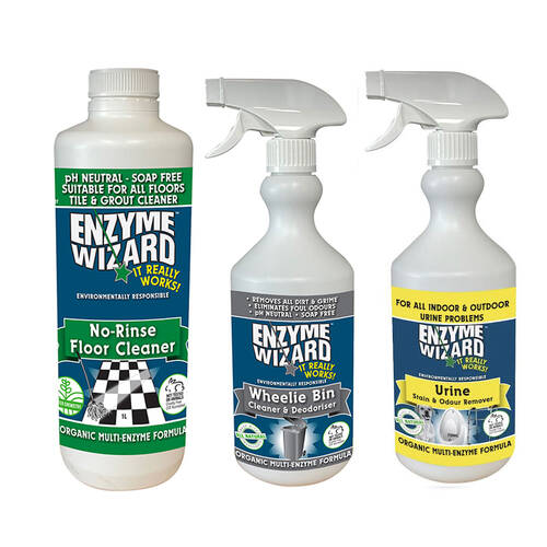 3pc Enzyme Wizard Outdoor Pack Floor 1L/Urine Stain 750ml/Bin Cleaner 750ml Set