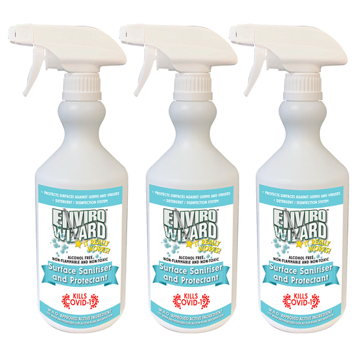 3x Enviro Wizard Surface Sanitiser 750ml