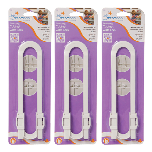 3PK Dreambaby Baby Safety Cabinet Glide Lock Extra Long White