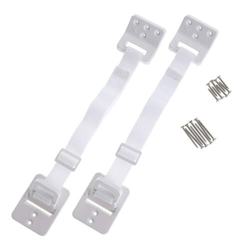 2pc Dreambaby Baby Safety Hinged Furniture Anchor w/ Adjustable Strap White