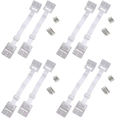 4x 2pc Dreambaby Baby Safety Hinged Furniture Anchor w/ Adjustable Strap White