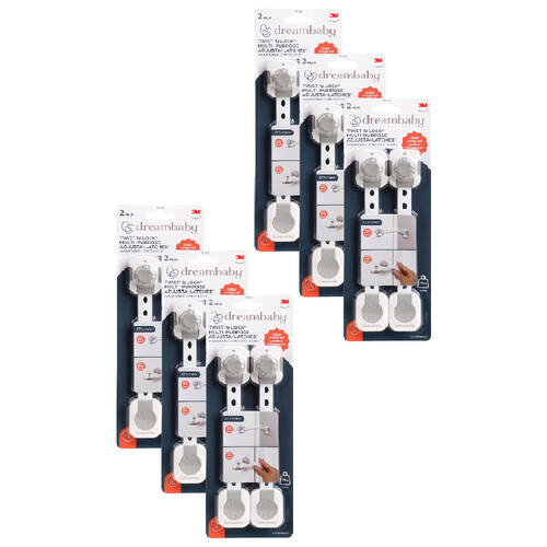 6x 2pc Dreambaby Baby/Kids Safety Twist n Lock Multi Purpose Latch White/Grey