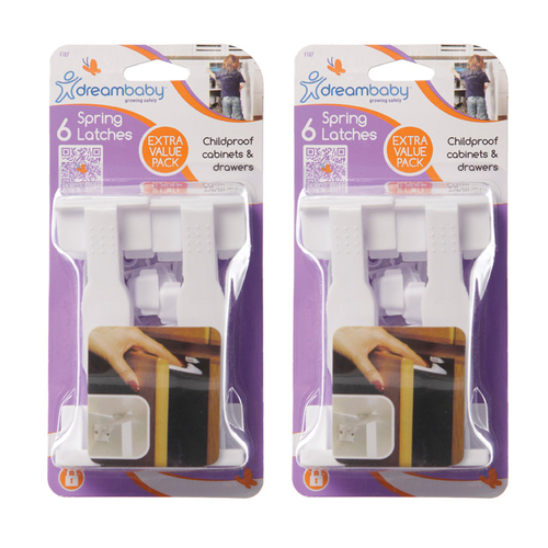 12pc Dreambaby 9cm Spring Latches For Cupboards/Drawers - White