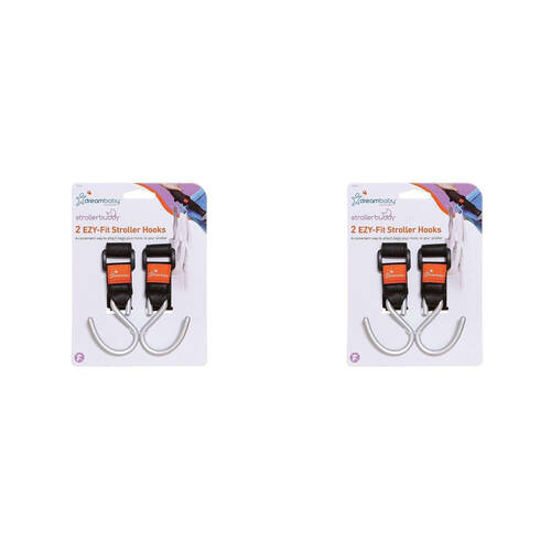 2x 2pc Dreambaby Strollerbuddy Ezy-Fit Stroller Hooks - Silver