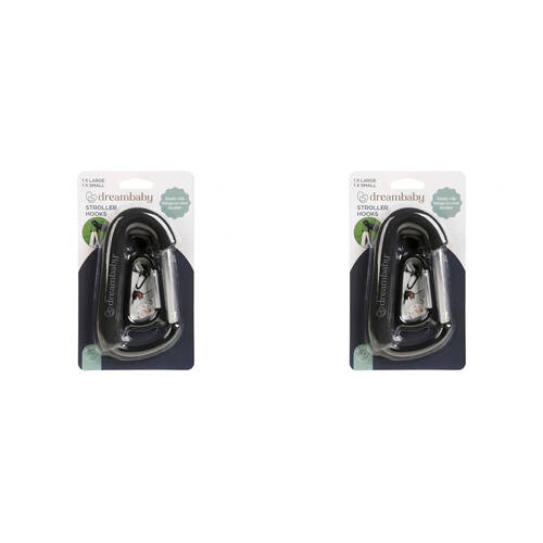 2x 2pc Dreambaby Stroller Hook Carabiner Large/Small - Black