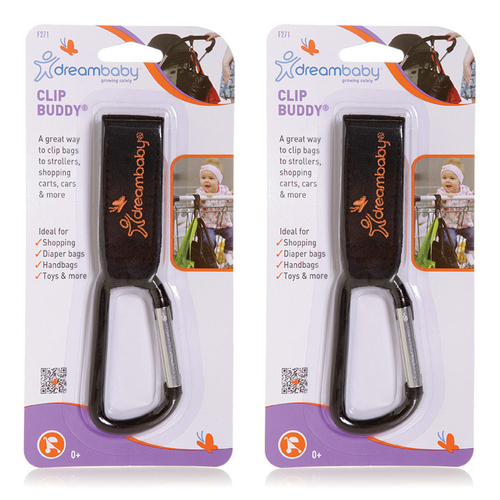2PK Dreambaby Stollerbuddy Clip Buddy Bag Carrier For Stroller - Black