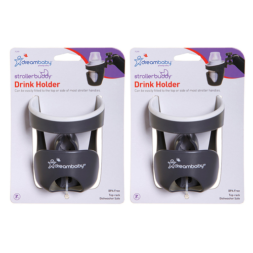 2PK Dreambaby Drink Holder For Stroller/Pram - Grey/White Trim