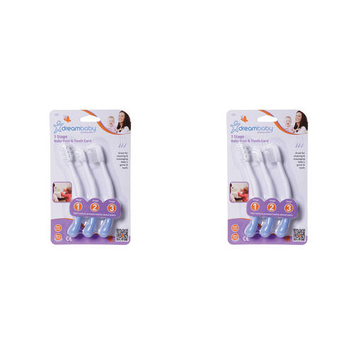 2x 3pc Dreambaby 3-Stage Baby Gum & Tooth Care - Blue