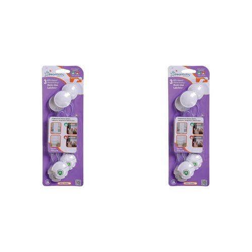 2x 3pc Dreambaby Ezy-Check Multi-Use Latch Safety Lock - White