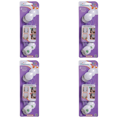 4x 3pc Dreambaby Ezy-Check Multi-Use Latch Safety Lock - White