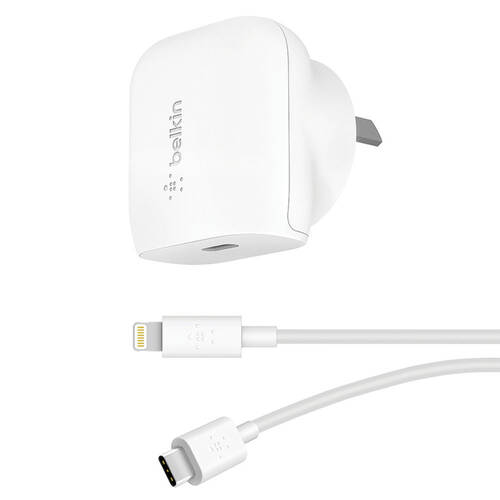 Belkin 1 Port USB-C Wall Charger 18W w/ Lighting Cable - White